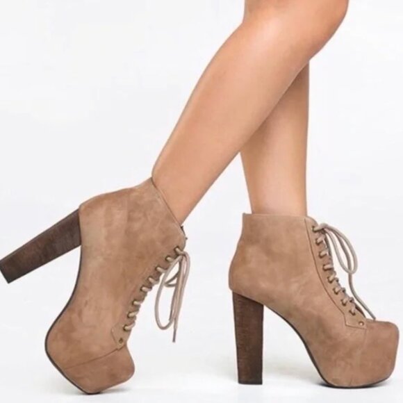 Jeffrey Campbell Shoes - JEFFREY CAMPBELL Lita Suede Ankle Platform Bootie Boots in Tan Neutral - Size 6